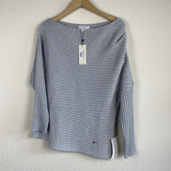 Never Fully Dressed Tops - Never Fully Dressed 2XL Tilly Top Silver Knit Ribbed Asymmetric One Shoulder